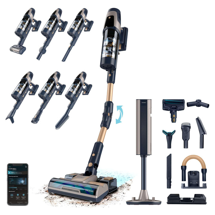 Cecotec Kabelloser Staubsauger Besen mit Selbstentleerungsbasis Conga Rockstar RZ90 AI AquaPet Flex