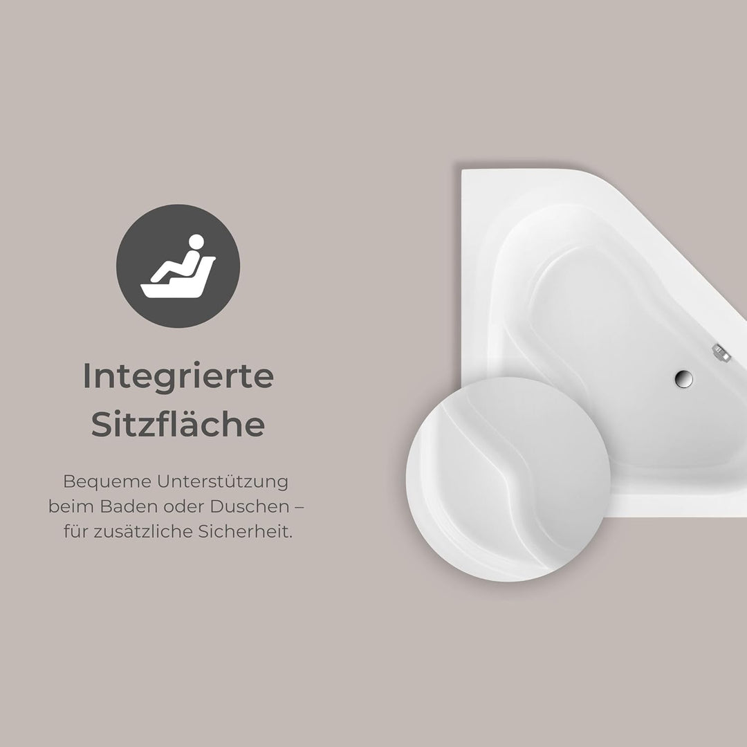 Schulte Badewanne 135x135 Set inkl. Schürze, Fussgesetell, Ab- und Überlauf, Modell A aus hochwertig