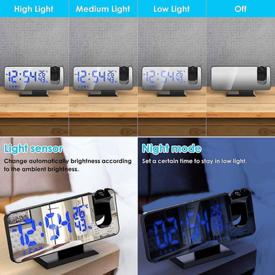 TAKRINK Wecker Digital Radiowecker mit 4 Stufen Bildschirmhelligkeit Projektionswecker mit Temperatu