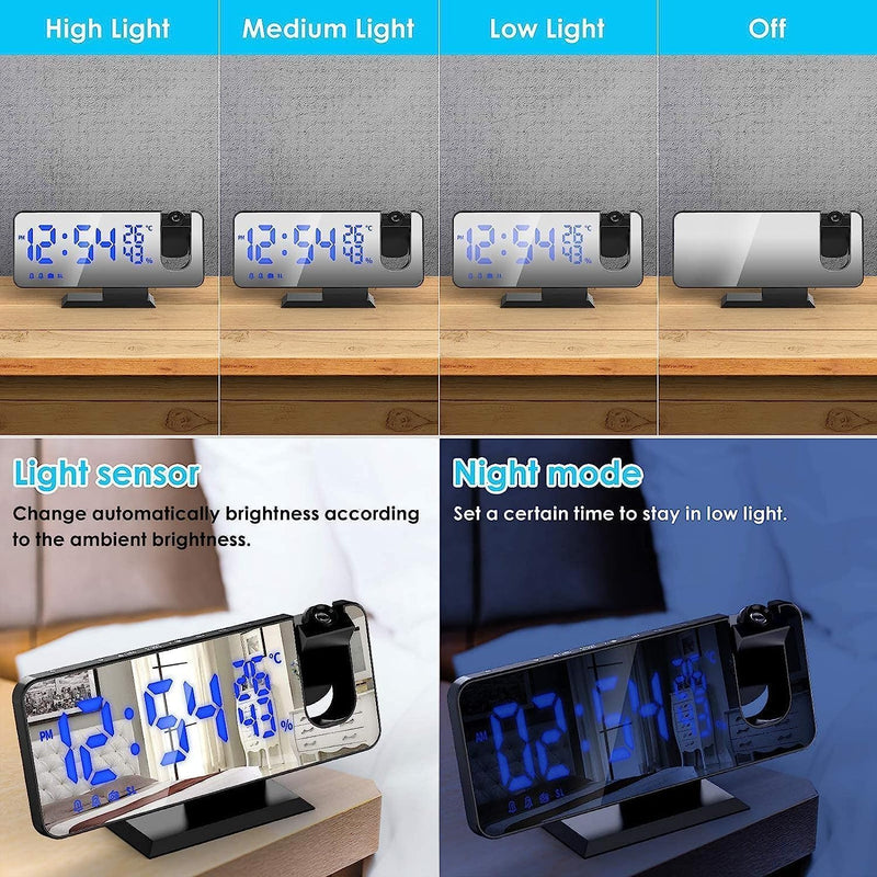 TAKRINK Wecker Digital Radiowecker mit 4 Stufen Bildschirmhelligkeit Projektionswecker mit Temperatu