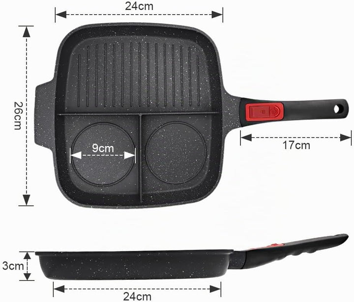 Bobikuke Multi Grillpfanne Induktion mit Abnehmbarer Griff, Steakpfanne 3 in 1 Antihaft Beschichtung