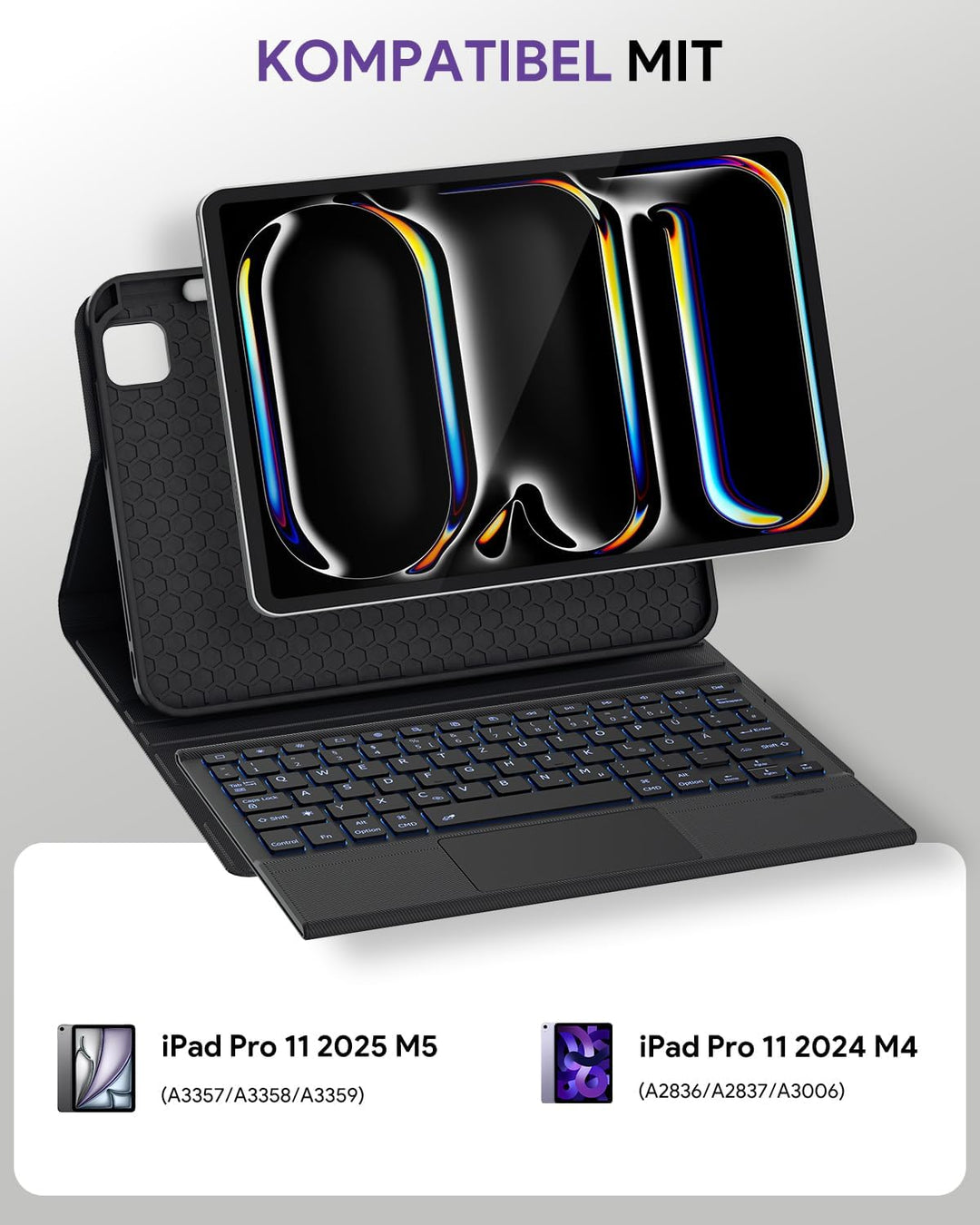 Doohoeek Schutzhülle mit Tastatur für iPad Pro 11 Zoll M5/M4 (2025/2024), Bluetooth Kabellose Beleuc