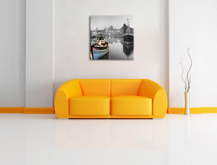 Pixxprint Hafen in Danzig - Polen / 70x70cm Leinwandbild bespannt auf Holzrahmen/Wandbild Kunstdruck