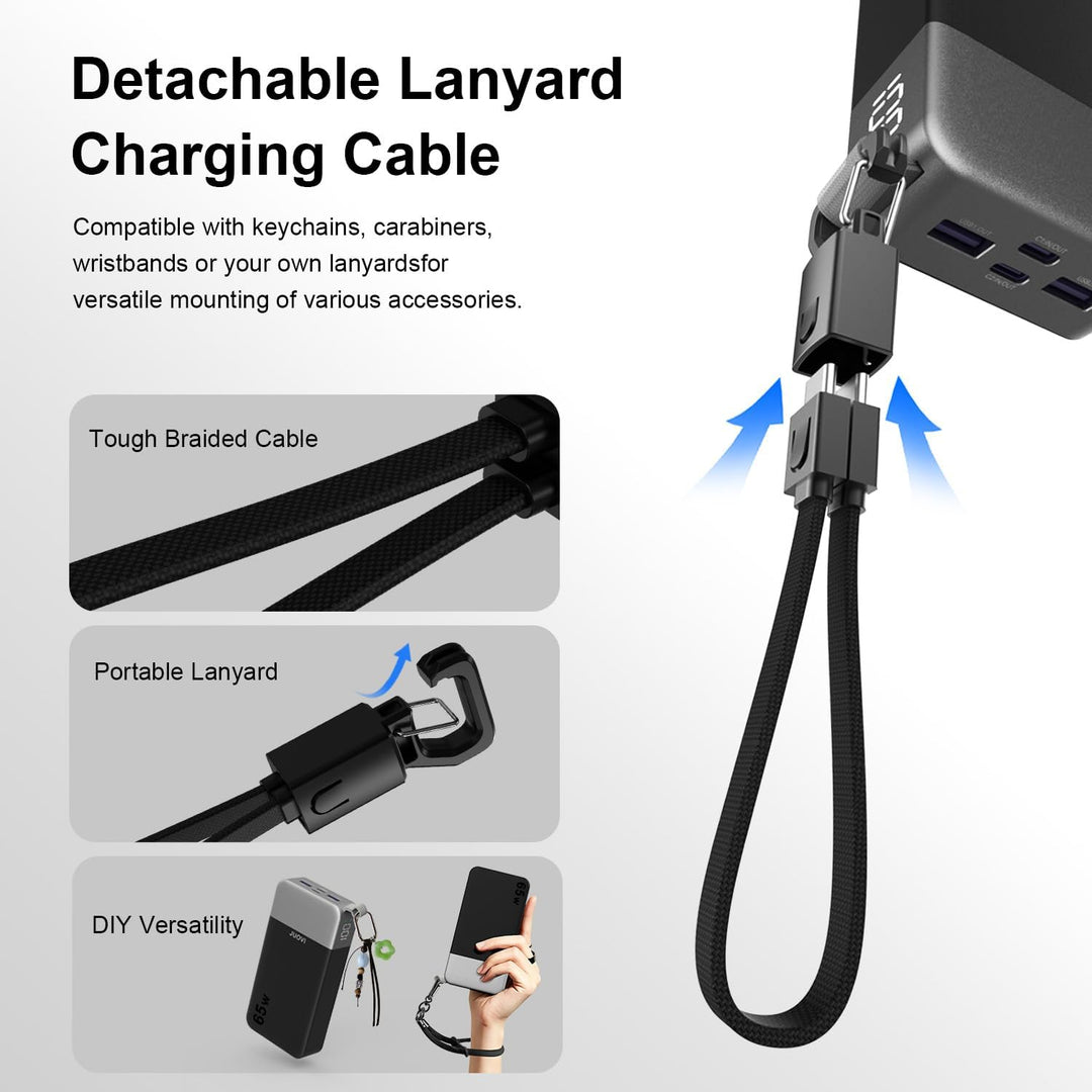 JUOVI Laptop Power Bank, 65W 20000mAh Schnellladung Powerbank | Angebrachtem USB C Kabel, Tragbarer