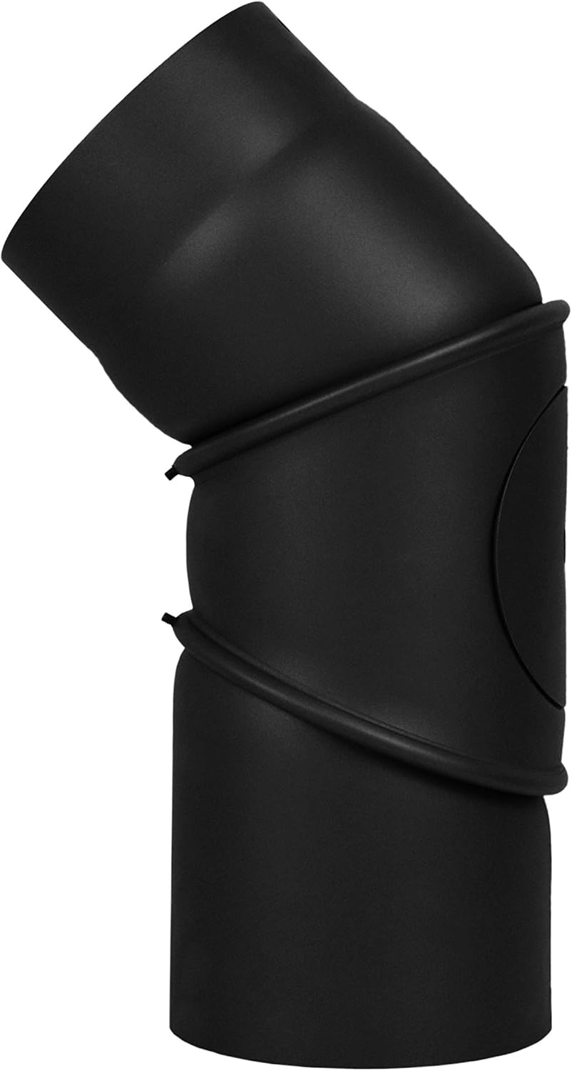 LANZZAS Ofenrohr Bogen 0-90° Grad verstellbar mit Tür, im Durchmesser, DN Ø 150 mm, Farbe: schwarz-m