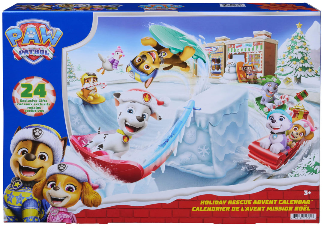 PAW PATROL Adventskalender 2026, ab 3 Jahren | 24 Türchen | 7 Hundefiguren | 6 Schlitten | Verpackun
