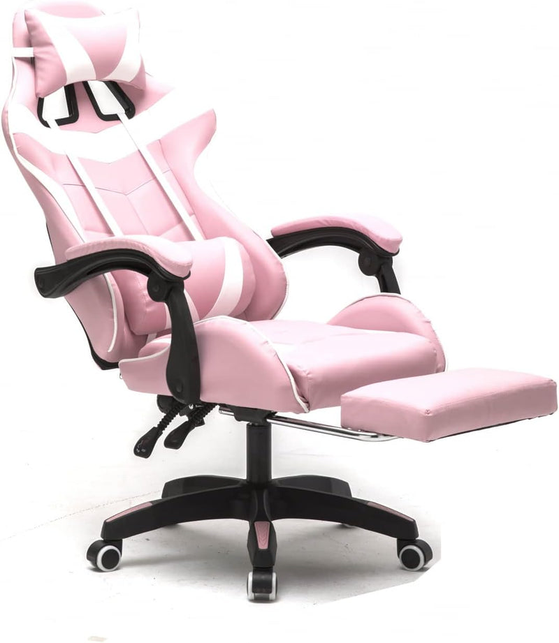 Gaming Stuhl mit Fussstütze Cyclone Teenager - Bürostuhl - Racing Gaming Stuhl - Rosa Weiss