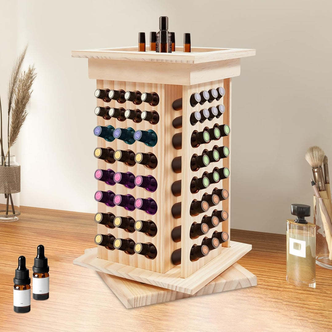 Drehbarer Ätherisches Öl Display Ständer, Aufbewahrungsbox aus Holz mit 125 Löcher 4 Seiten, Nagella