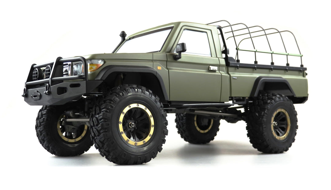 Amewi 22474 RC Scale Crawler AMXRock RCX8BS Pick-Up 1:8, RTR Militär grün, Mattgrün