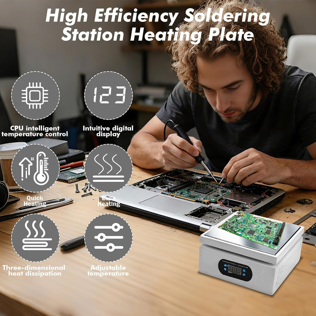 PCB Heizstation, 700W Lötstation Heizplatte mit LED Anzeige Temperatur Einstell 0-400°C, Elektrische