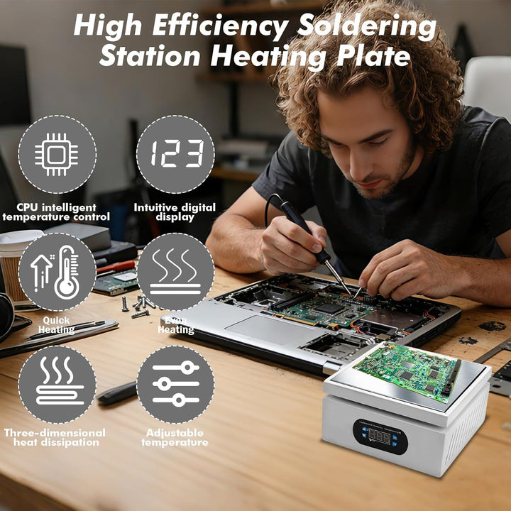 PCB Heizstation, 700W Lötstation Heizplatte mit LED Anzeige Temperatur Einstell 0-400°C, Elektrische