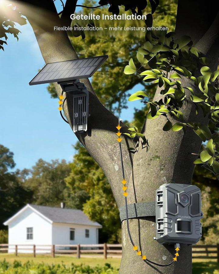 Misstech 4K UHD Solar Trail Kamera, Outdoor Wildkamera für Hofüberwachung, 0.1s Fast Motion Aktivier