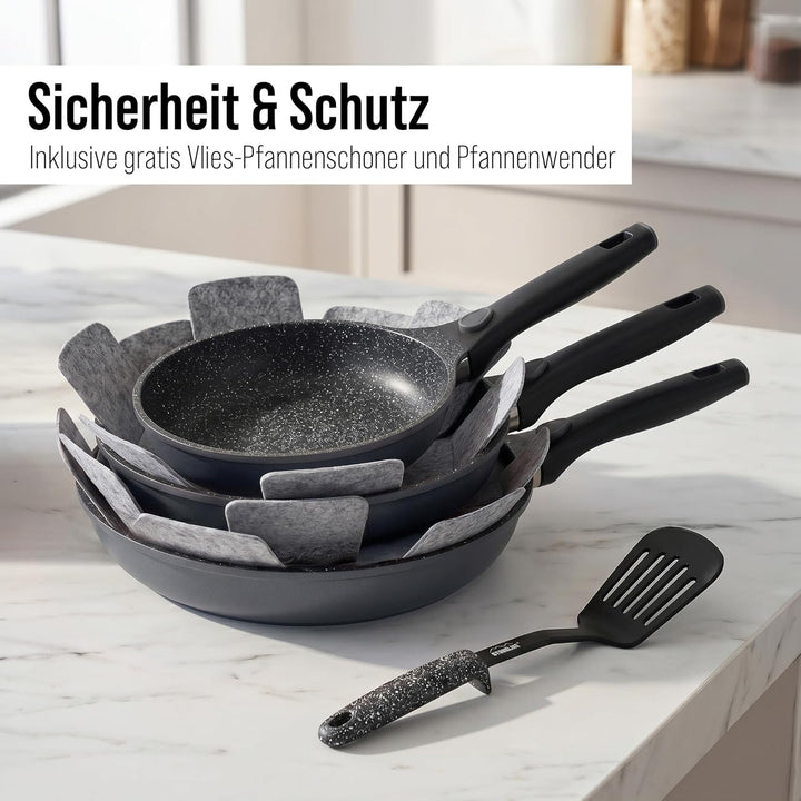 STONELINE SMART Pfannenset 6-teilig 20/24/28 cm, Pfanne Aluguss, Abnehmbarer Griff Pfannenwender Pfa