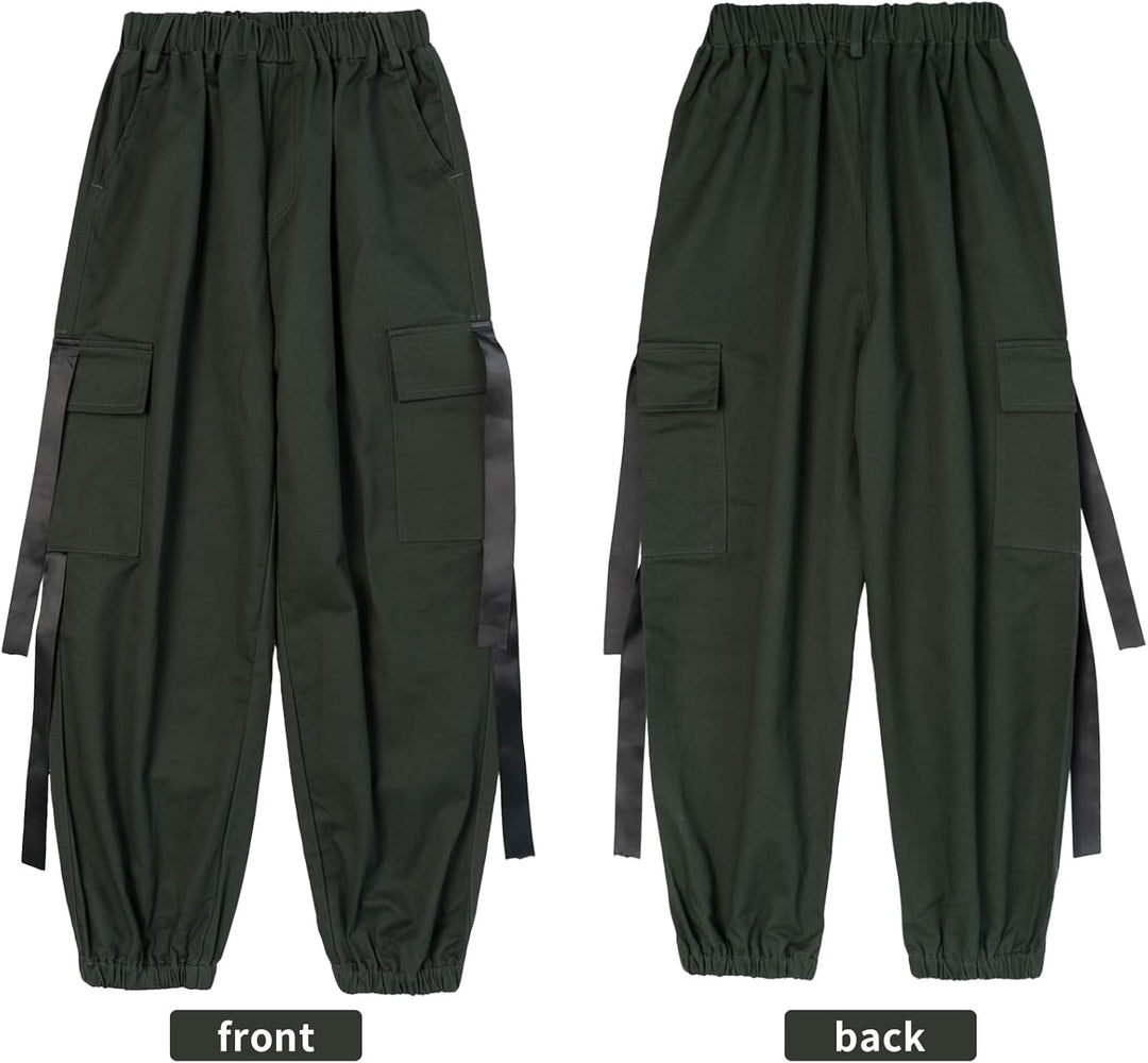 Rolanko Kinder Cargo Hose Elastische Taille Jogger Tanz Hose für Mädchen Streetwear Hip Hop Dunkel G