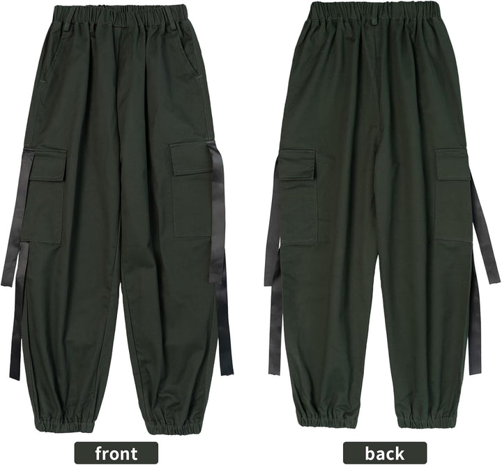 Rolanko Kinder Cargo Hose Elastische Taille Jogger Tanz Hose für Mädchen Streetwear Hip Hop Dunkel G