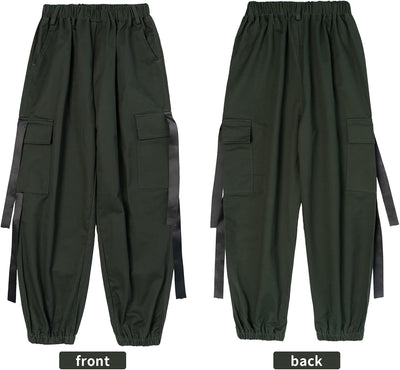 Rolanko Kinder Cargo Hose Elastische Taille Jogger Tanz Hose für Mädchen Streetwear Hip Hop, 122-128