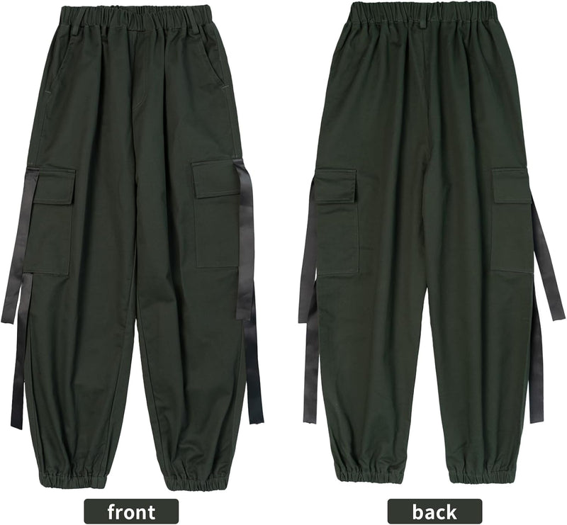 Rolanko Kinder Cargo Hose Elastische Taille Jogger Tanz Hose für Mädchen Streetwear Hip Hop, 122-128