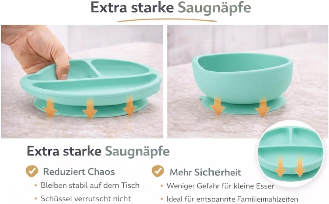 Eliano Sicheres & Rutschfestes Silikon Baby-Geschirrset - 6-teilig | Perfekt für die Beikosteinführu