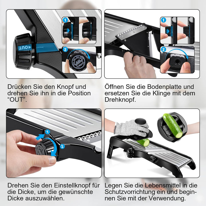 Masthome Mandoline Gemüsehobel,10 in 1 Küchenhobel Schneider mit Edelstahlklingen, Multifunktionaler