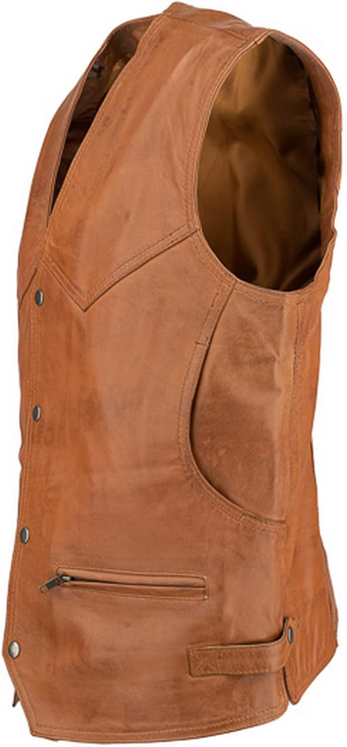 URBAN 5884 Bikergilet aus echtem Leder, bequemes Schafsfell, Bikergilet mit Knopfverschluss S cognac