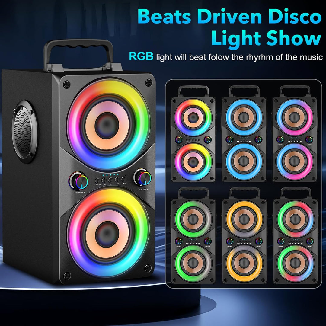 100W Tragbarer Bluetooth-Lautsprecher mit Subwoofer & LED-Licht - Leistungsstarke Boombox mit kraftv