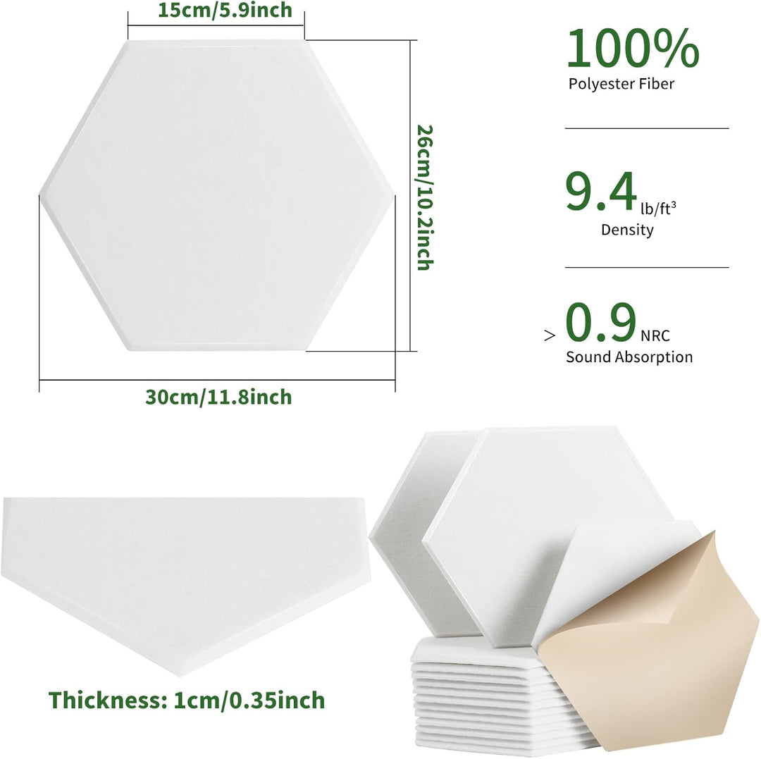 Rdutuok 12 Stück Selbstklebend Akustik Panel,30x26x1cm Hexagon Akustik Absorber Schallschutzplatten