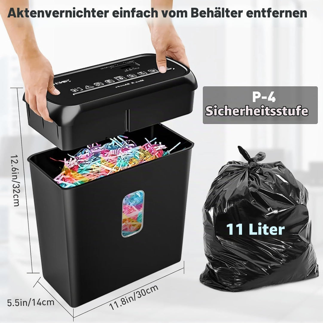Aktenvernichter,6 Blatt Kreuzschnitt Papierschredder,Sicherheitsstufe P4,Schredder mit 11L Papierkor