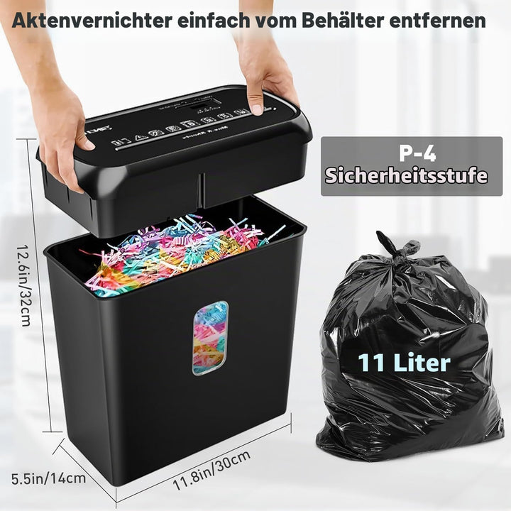 Aktenvernichter,6 Blatt Kreuzschnitt Papierschredder,Sicherheitsstufe P4,Schredder mit 11L Papierkor