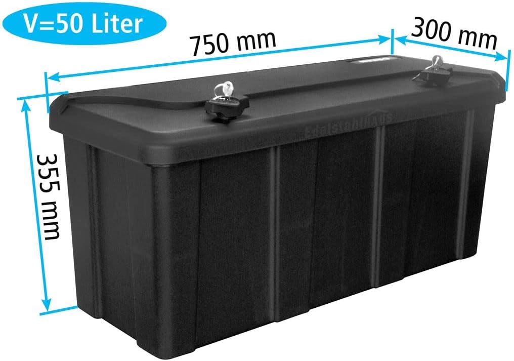Blackit L - 750 x 300 x 355 mm + Montagesatz MON4002 Edelstahlhaus, Deichselbox mit 2 Schlösser, Wer