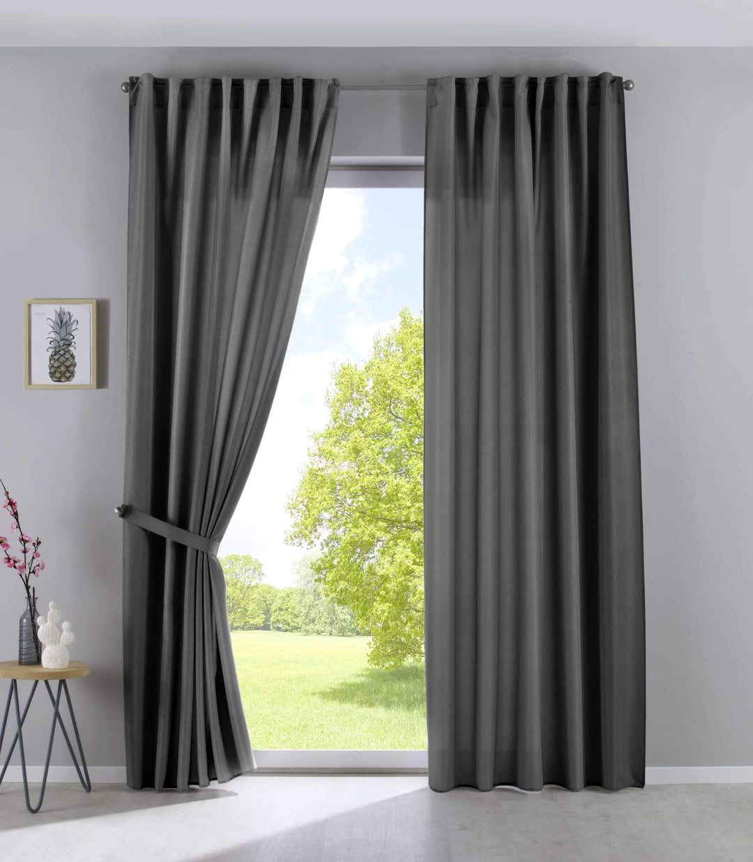 2er Set Vorhänge Verdeckte Schlaufen Cationic »JENA« HxB 225x140 cm Grau Blickdicht Leinen Optik Gar