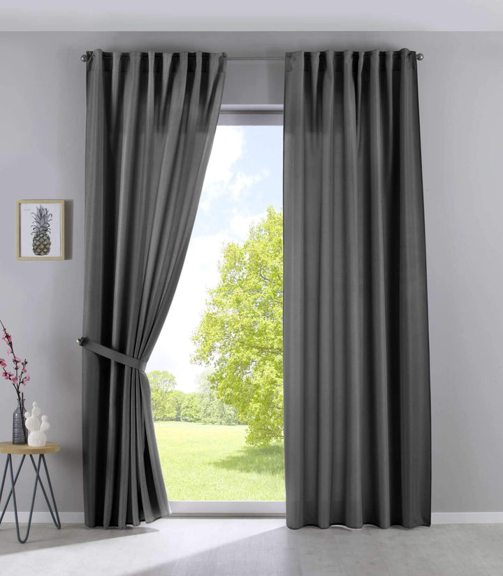 2er Set Vorhänge Verdeckte Schlaufen Cationic »JENA« HxB 225x140 cm Grau Blickdicht Leinen Optik Gar