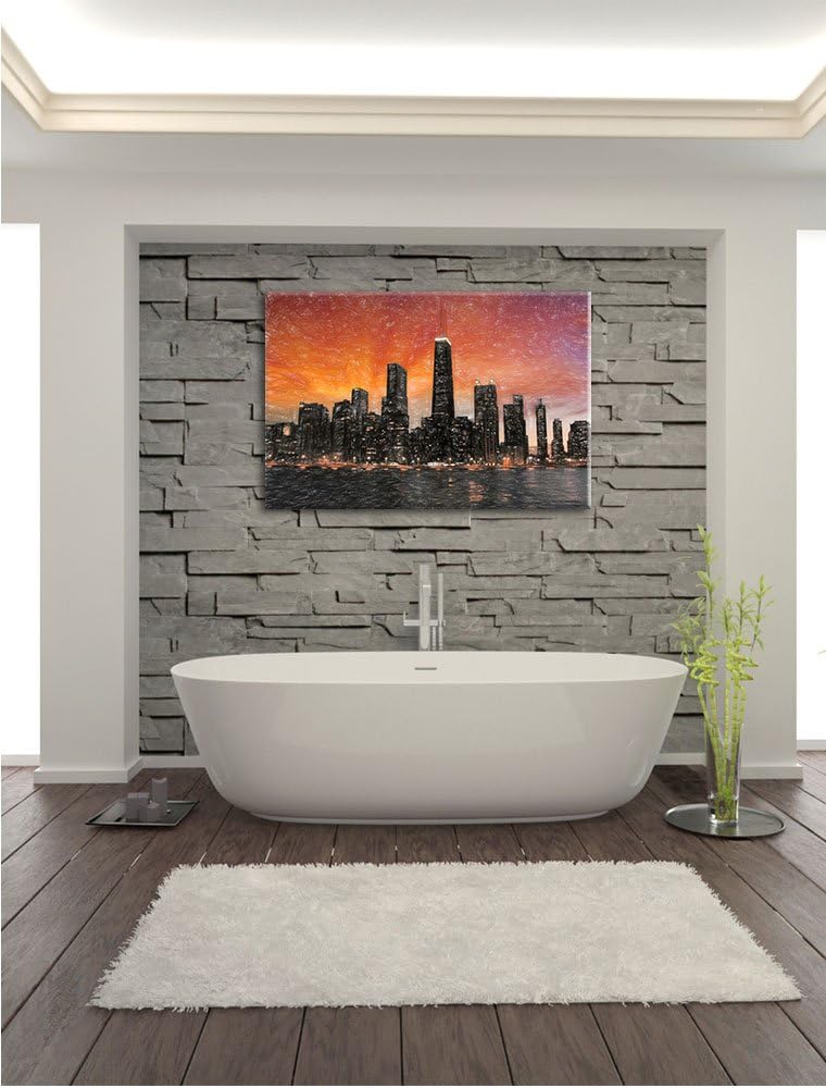 Pixxprint Chicago-Wolkenkratzer-Silhouette als Leinwandbild/Grösse: 100x70 cm/Wandbild/Kunstdruck/fe