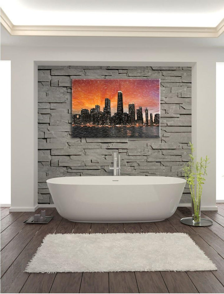 Pixxprint Chicago-Wolkenkratzer-Silhouette als Leinwandbild/Grösse: 100x70 cm/Wandbild/Kunstdruck/fe