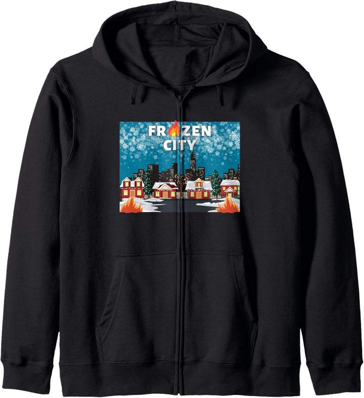 Frozen City Gamer T mit schneebedeckter Stadt und Feuer T Kapuzenjacke