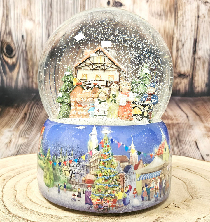 Schneekugel Weihnachten Spieluhr | Mega Schneekugel Nostalgischer Weihnachtsmarkt | mit Musik Winter