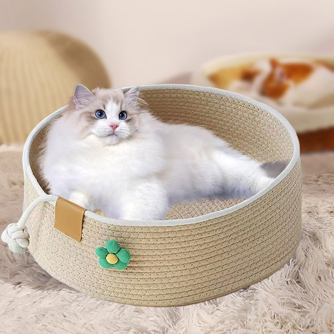 Katzenkörbchen, Katzenkorb mit Blumenverzierung, Grosser Süsser Kätzchen Korb Nest Haustierhaus, Kra