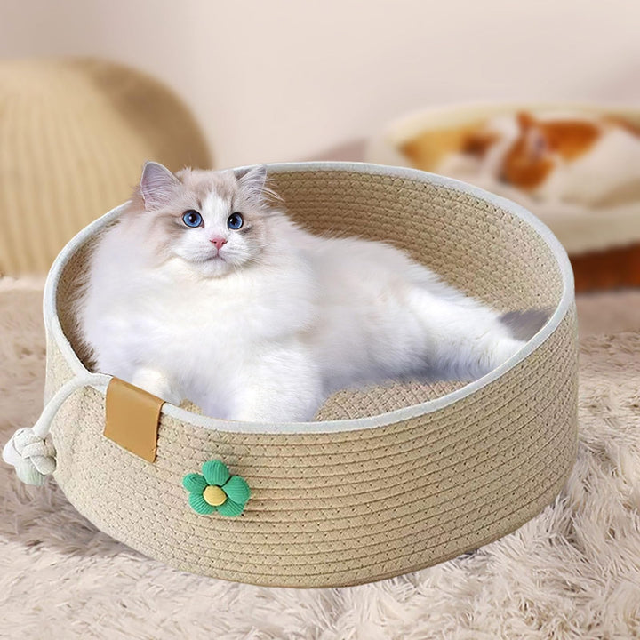Katzenkörbchen, Katzenkorb mit Blumenverzierung, Grosser Süsser Kätzchen Korb Nest Haustierhaus, Kra