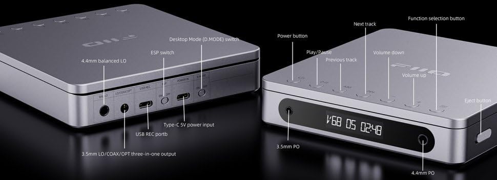 FiiO DM13 multifunktionaler tragbarer Stereo-CD-Player mit ausdauerndem Akku, unterstützt USB-Rippin