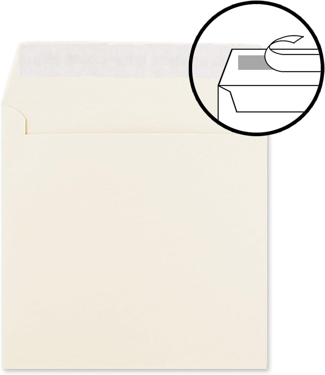 50 quadratische Briefumschläge Farbe: Creme - 15,5 x 15,5 cm (155 x 155 mm) - Haftklebung mit gerade