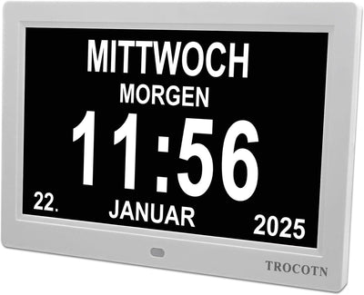 TROCOTN 10 Zoll Digitale Uhr Tagesuhr Grosses Display Wecker Wanduhr (Weiss) 10 Zoll Weiss, 10 Zoll