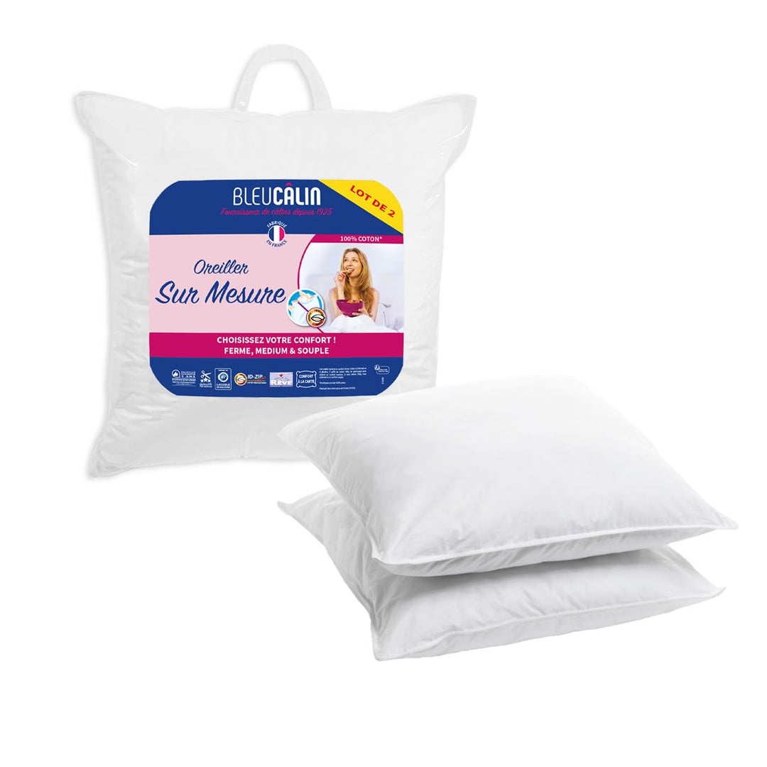 Bleu Câlin Set aus 2 Kopfkissen mit individueller Füllmengenregulation, 65x65 cm, Weiss, OCRZ
