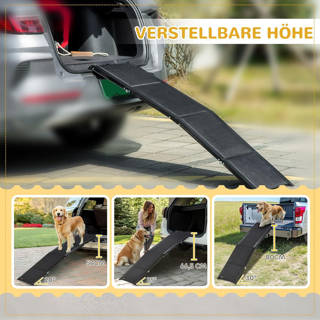 PawHut Haustierrampe Klappbare Hunderampe Autorampe, Hundeeinstiegshilfe aus Alu, rutschfeste Koffer