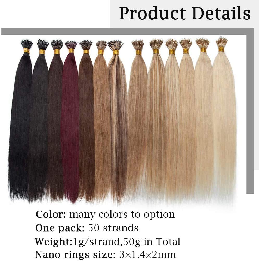 SEGO Nanoring Extension Echthaar 1g Loop Haarverlängerung Haarteile 50 Strähnen 7A 100% Remy Human H
