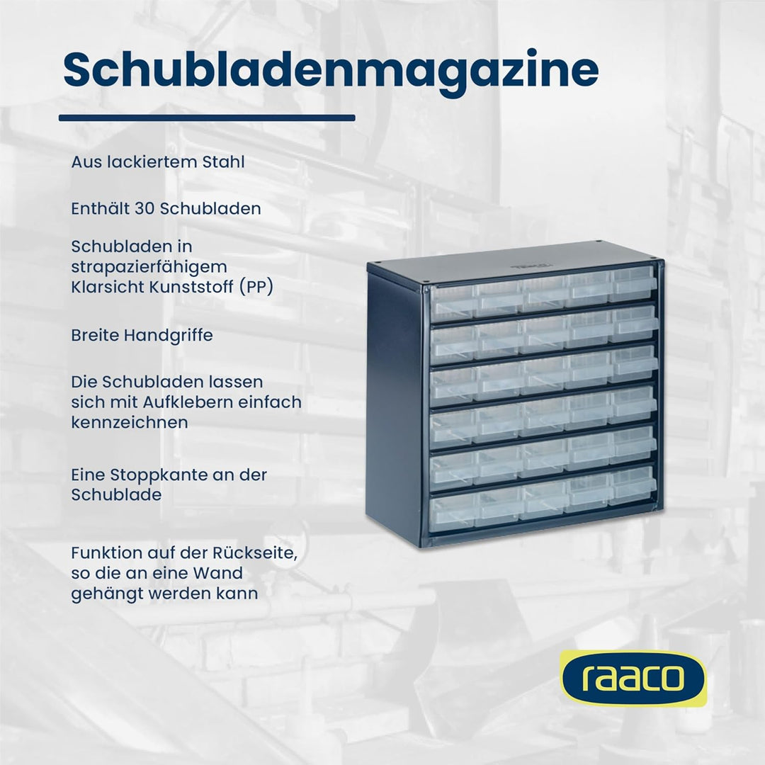 raaco Kleinteilemagazin C6-30 mit 30 Schubladen, Tragkraft 19.8 kg, 15 x 30.6 x 28.3 cm, geeignet fü