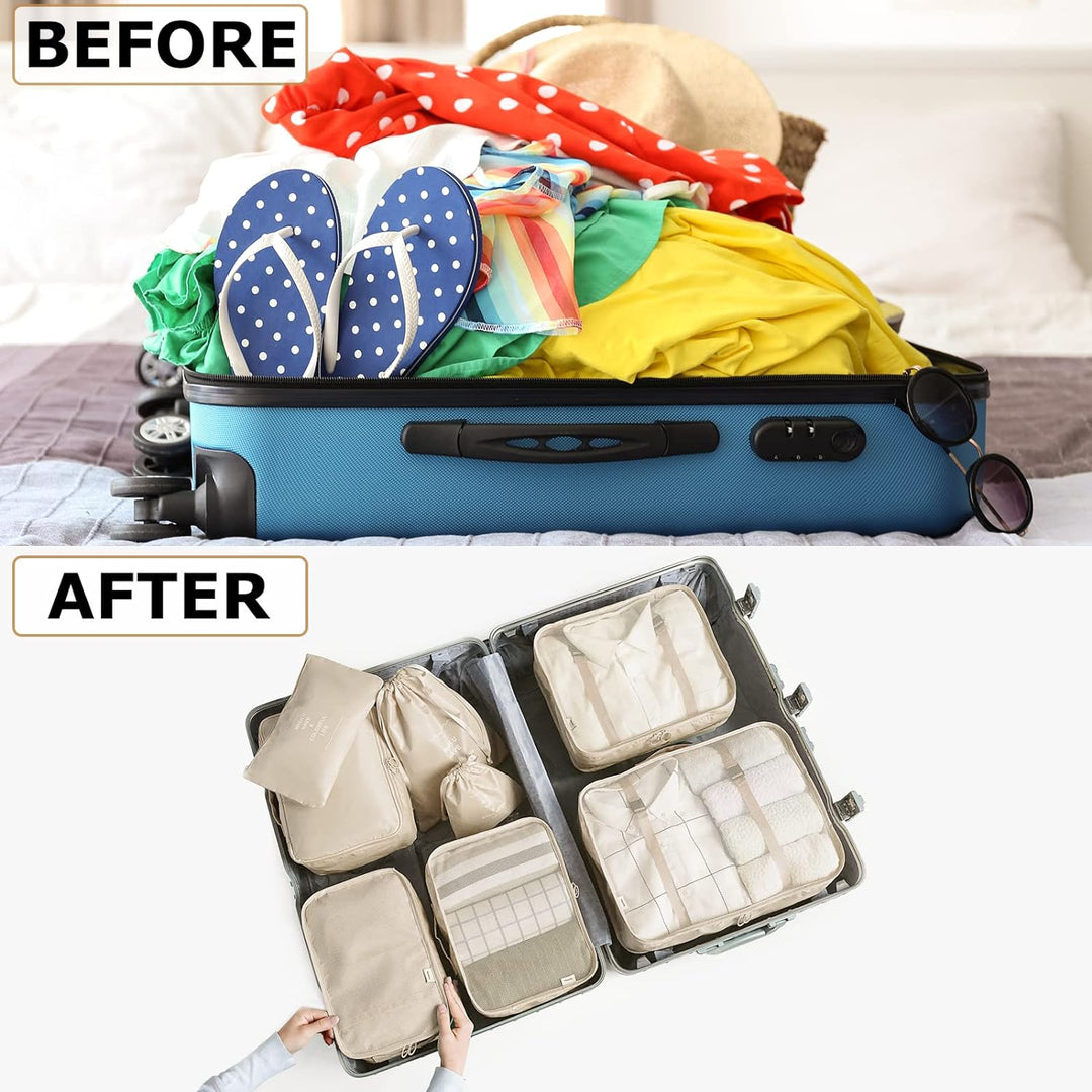 BillyBath Koffer Organizer set (8 teilig, Beige) & Organizer set, Packing Cubes Kleidertaschen Schuh
