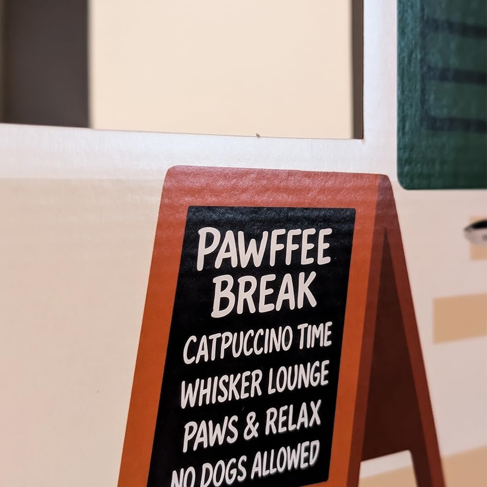 Cat's Palace Katzenhaus Coffeecat Café aus Pappe – Katzenhöhle mit Kratzbrett | Kratzmöbel & Rückzug