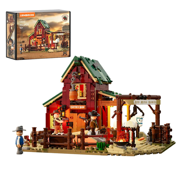 LUMIBRICKS Wild West Ranch Duel Klemmbaustein-Set mit LED-Beleuchtung, 1023 Teile Western-Ranch Mode