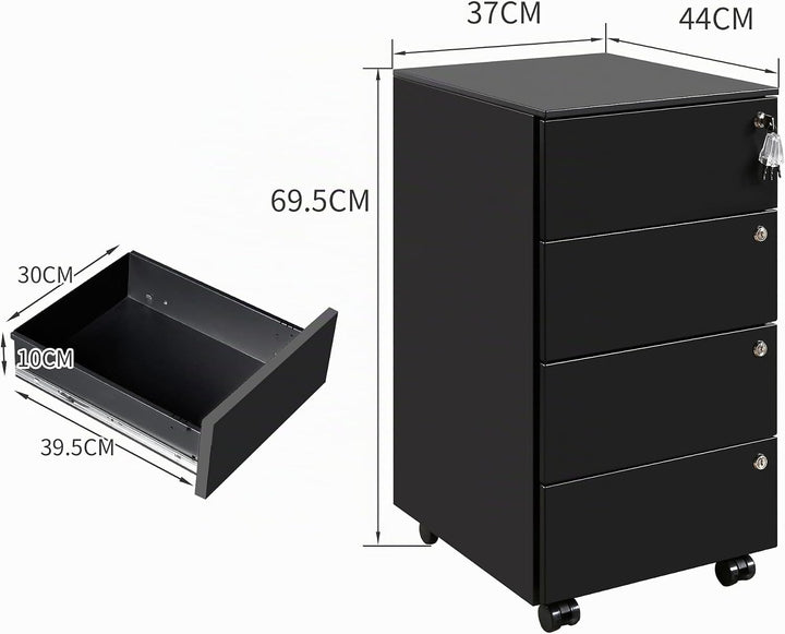 Rollcontainer mit Schubladen, Mobiler Aktenschrank unter Schreibtisch, Abschliessbarer Büroschrank,
