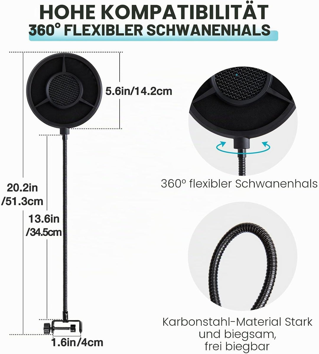 YOUSHARES 6-Lagen Popschutz für K688 – Mikrofon Pop Filter Schallschutz kompatibel mit Fifine K688,