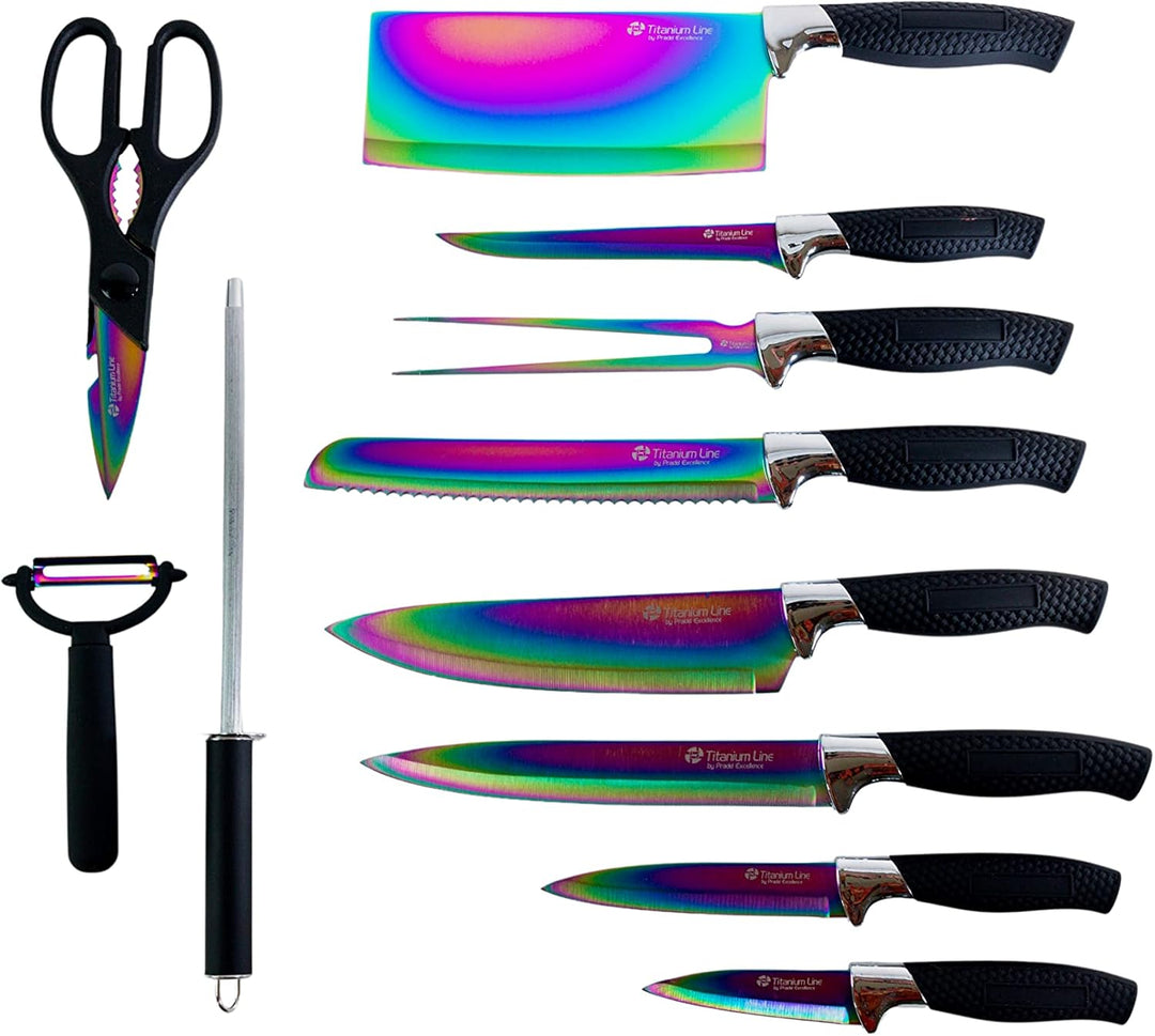 Pradel Excellence - PCOT001004 Messerkoffer, 12-teilig, Edelstahlklingen, Titanbeschichtung, Griffe